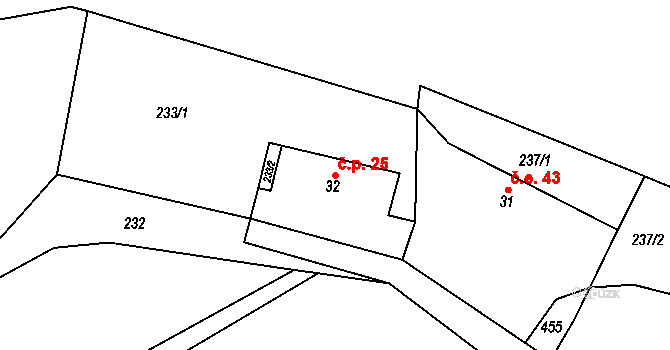 Vrbka 25, Kozlov na parcele st. 32 v KÚ Vrbka u Ledče nad Sázavou, Katastrální mapa