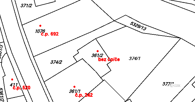 Vizovice 95554921 na parcele st. 361/2 v KÚ Vizovice, Katastrální mapa