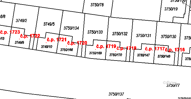 Slavkov u Brna 1719 na parcele st. 3750/169 v KÚ Slavkov u Brna, Katastrální mapa