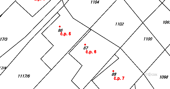 Dlouhá Louka 6, Lípa nad Orlicí na parcele st. 87 v KÚ Lípa nad Orlicí, Katastrální mapa