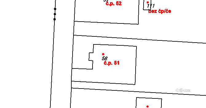 Rašovice 51, Týniště nad Orlicí na parcele st. 58 v KÚ Rašovice u Týniště nad Orlicí, Katastrální mapa