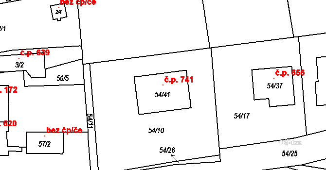 Vikýřovice 741 na parcele st. 54/41 v KÚ Vikýřovice, Katastrální mapa