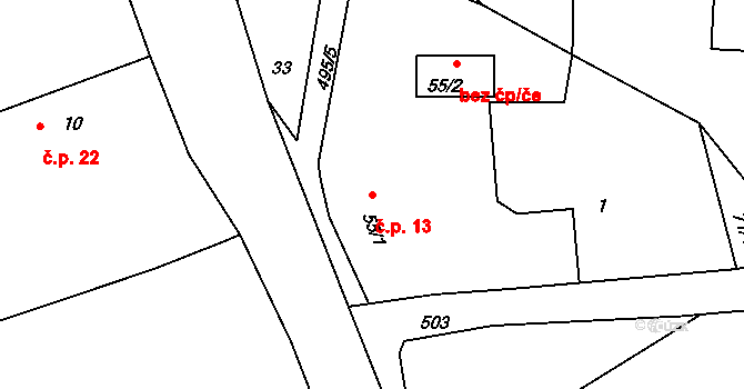 Kucíny 13, Příchovice na parcele st. 55/1 v KÚ Kucíny, Katastrální mapa