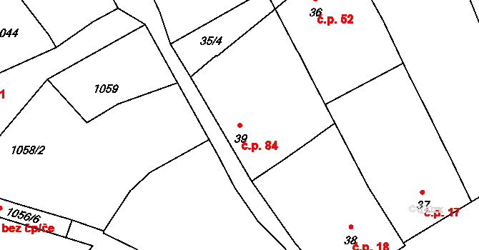 Valtice 84 na parcele st. 39 v KÚ Valtice, Katastrální mapa