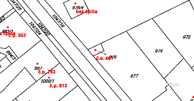 Hustopeče 461 na parcele st. 976 v KÚ Hustopeče u Brna, Katastrální mapa