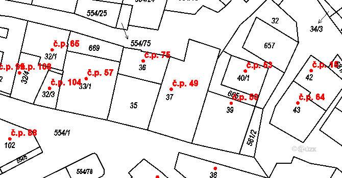 Kravsko 49 na parcele st. 37 v KÚ Kravsko, Katastrální mapa