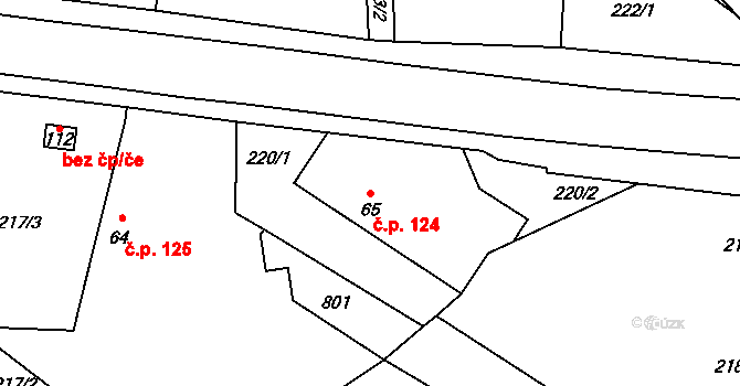 Chedrbí 124, Krchleby na parcele st. 65 v KÚ Chedrbí, Katastrální mapa