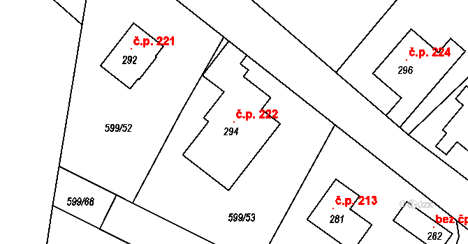 Velemín 222 na parcele st. 294 v KÚ Velemín, Katastrální mapa
