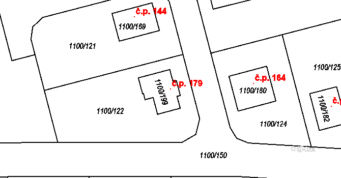 Podolí 179, Mohelnice na parcele st. 1100/199 v KÚ Mohelnice, Katastrální mapa