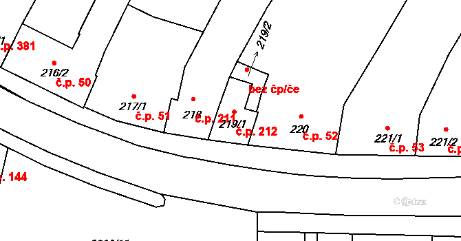 Lišov 212 na parcele st. 219/1 v KÚ Lišov, Katastrální mapa