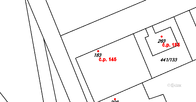 Stará Lysá 145 na parcele st. 183 v KÚ Stará Lysá, Katastrální mapa