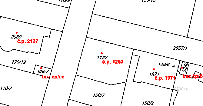 Jablonec nad Nisou 1253 na parcele st. 1122 v KÚ Jablonec nad Nisou, Katastrální mapa