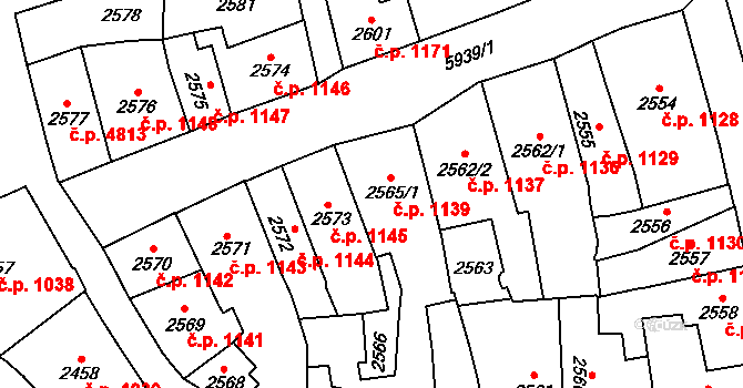 Jihlava 1139 na parcele st. 2565/1 v KÚ Jihlava, Katastrální mapa