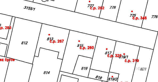 Čelákovice 260 na parcele st. 815 v KÚ Čelákovice, Katastrální mapa