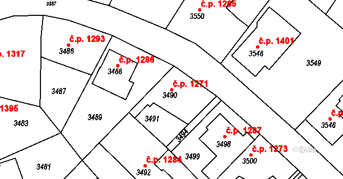 Roztoky 1271 na parcele st. 3490 v KÚ Žalov, Katastrální mapa