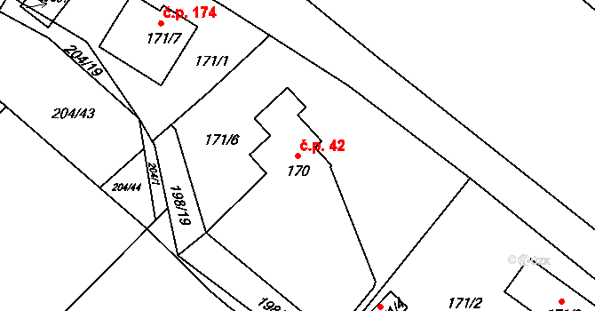 Provodín 42 na parcele st. 170 v KÚ Provodín, Katastrální mapa