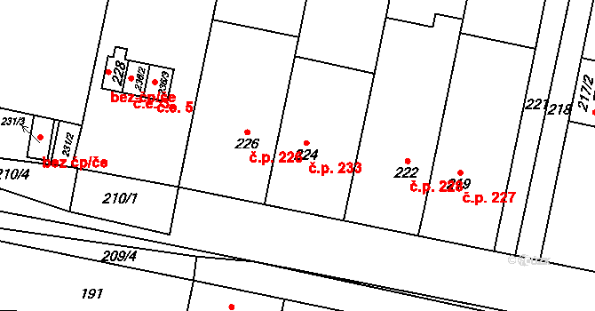 Kobylnice 233 na parcele st. 224 v KÚ Kobylnice u Brna, Katastrální mapa