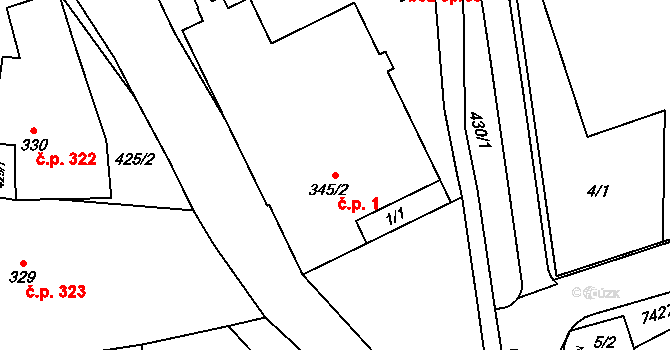 Dambořice 1 na parcele st. 345/2 v KÚ Dambořice, Katastrální mapa