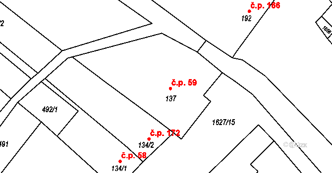 Stavěšice 59 na parcele st. 137 v KÚ Stavěšice, Katastrální mapa