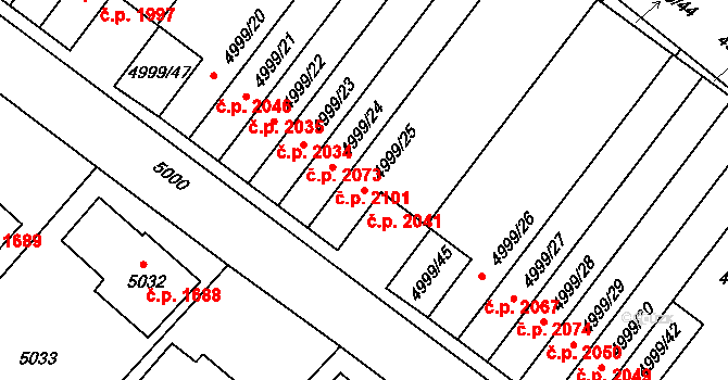 Pod Bezručovým vrchem 2041, Krnov na parcele st. 4999/25 v KÚ Krnov-Horní Předměstí, Katastrální mapa