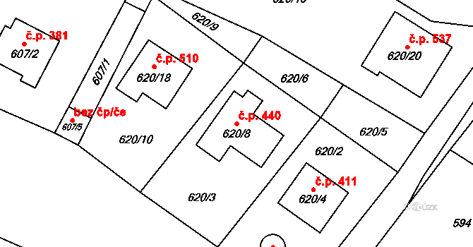 Krmelín 440 na parcele st. 620/8 v KÚ Krmelín, Katastrální mapa