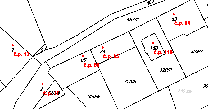 Hradišťko I 85, Veltruby na parcele st. 84 v KÚ Hradišťko I, Katastrální mapa