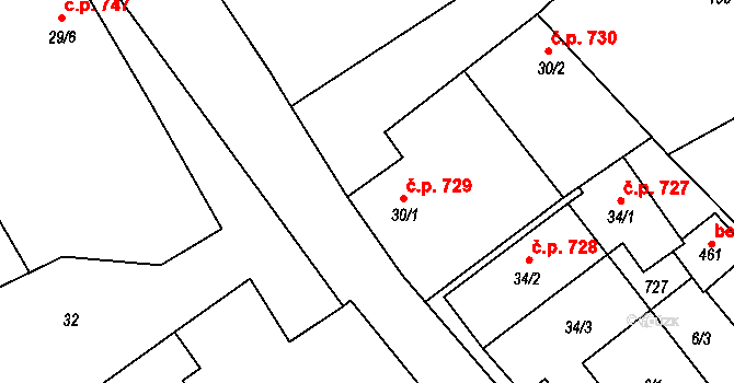 Štiřín 729, Kamenice na parcele st. 30/1 v KÚ Štiřín, Katastrální mapa