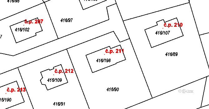 Chlum 211, Křemže na parcele st. 416/196 v KÚ Chlum u Křemže, Katastrální mapa