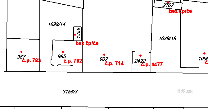 Stříbro 714 na parcele st. 907 v KÚ Stříbro, Katastrální mapa