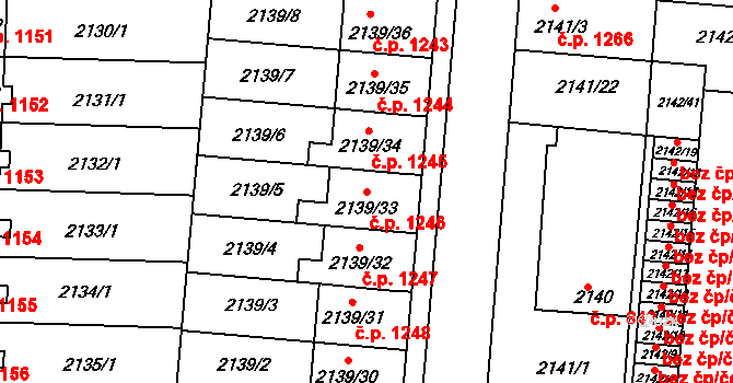 Hulín 1246 na parcele st. 2139/33 v KÚ Hulín, Katastrální mapa
