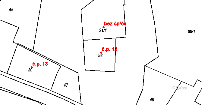 Sobáčov 12, Mladeč na parcele st. 94 v KÚ Sobáčov, Katastrální mapa