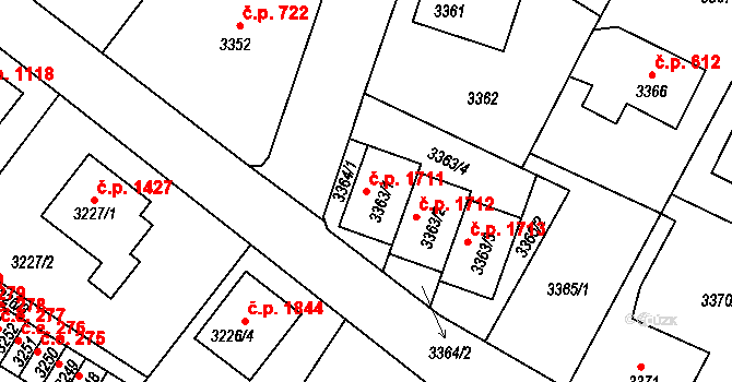 Děčín VI-Letná 1711, Děčín na parcele st. 3363/1 v KÚ Podmokly, Katastrální mapa