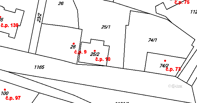 Hořesedly 10 na parcele st. 25/2 v KÚ Hořesedly, Katastrální mapa
