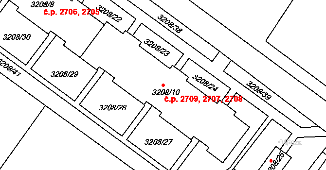 Roudnice nad Labem 2707,2708,2709 na parcele st. 3208/10 v KÚ Roudnice nad Labem, Katastrální mapa