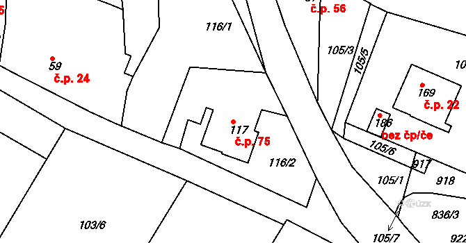 Libošovice 75 na parcele st. 117 v KÚ Libošovice, Katastrální mapa