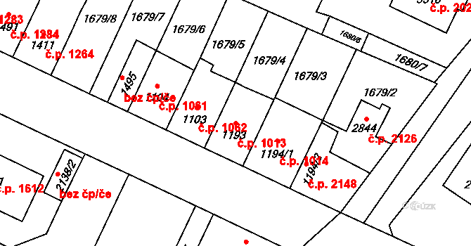 Hořice 1013 na parcele st. 1193 v KÚ Hořice v Podkrkonoší, Katastrální mapa
