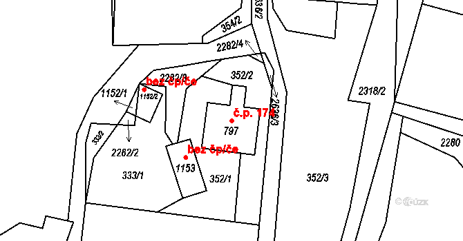 Dolní Újezd 174 na parcele st. 797 v KÚ Dolní Újezd u Litomyšle, Katastrální mapa