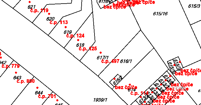 Klíše 497, Ústí nad Labem na parcele st. 617/1 v KÚ Klíše, Katastrální mapa