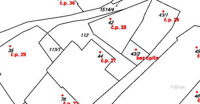 Tchořovice 27 na parcele st. 44 v KÚ Tchořovice, Katastrální mapa