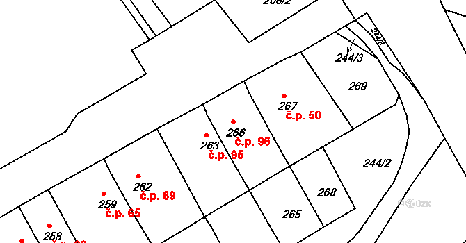 Bystřany 96 na parcele st. 266 v KÚ Bystřany, Katastrální mapa