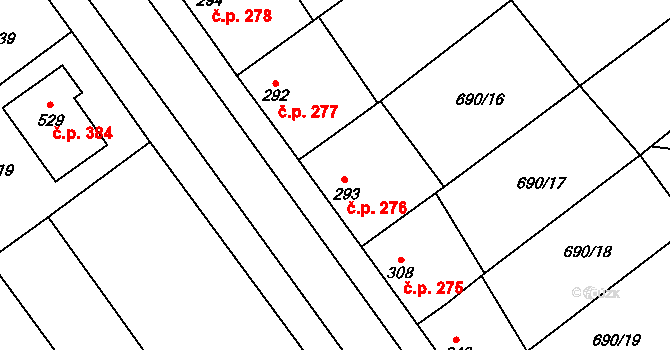 Hrotovice 276 na parcele st. 293 v KÚ Hrotovice, Katastrální mapa