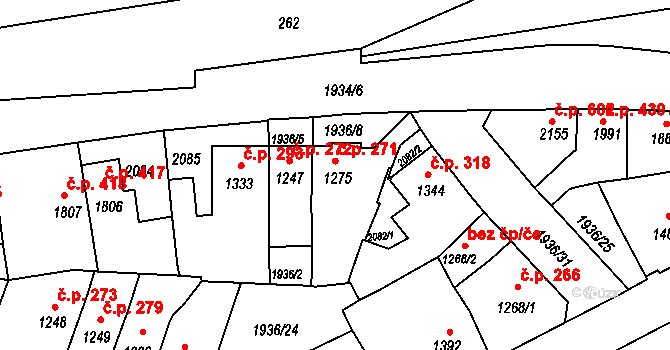 Stařečka 271, Třebíč na parcele st. 1275 v KÚ Třebíč, Katastrální mapa