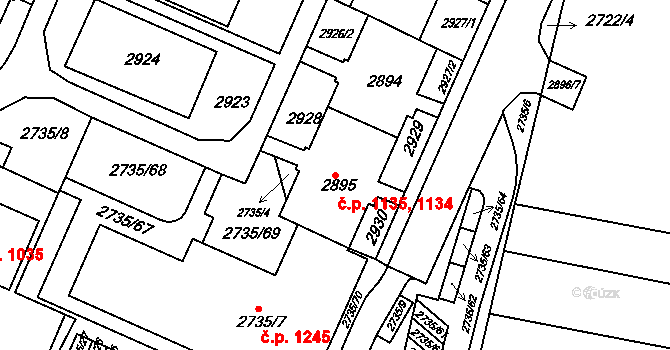 Černovice 1134,1135, Brno na parcele st. 2895 v KÚ Černovice, Katastrální mapa