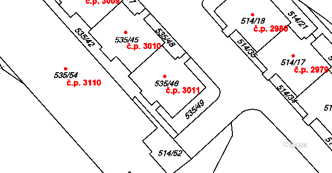 Teplice 3011 na parcele st. 535/46 v KÚ Teplice, Katastrální mapa