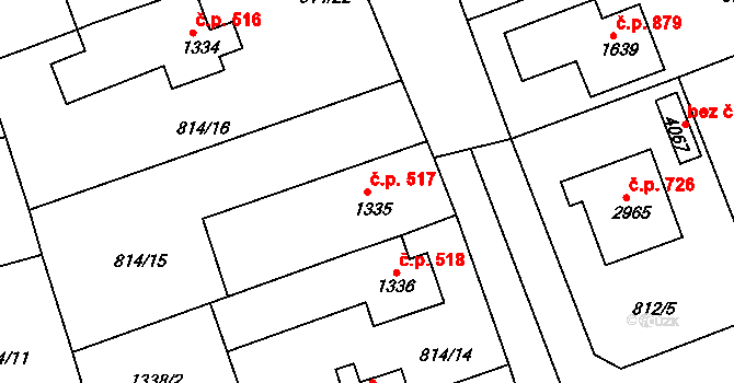 Plzeňské Předměstí 517, Rokycany na parcele st. 1335 v KÚ Rokycany, Katastrální mapa