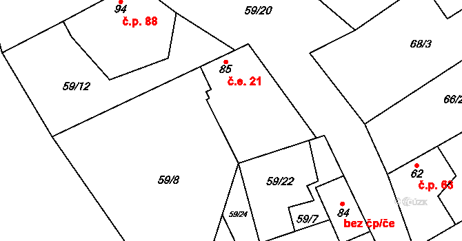 Lhotka 21 na parcele st. 85 v KÚ Lhotka u Mělníka, Katastrální mapa