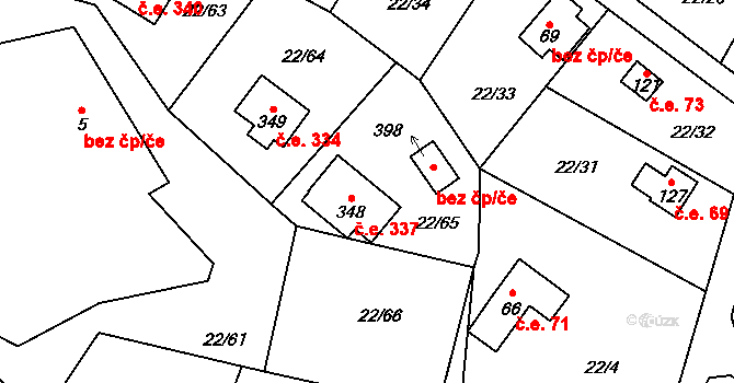 Podhoří 337, Cheb na parcele st. 348 v KÚ Podhoří u Chebu, Katastrální mapa