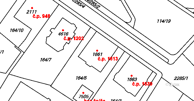 Cheb 1613 na parcele st. 1661 v KÚ Cheb, Katastrální mapa