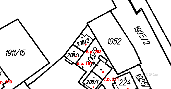 Oloví 293 na parcele st. 208/2 v KÚ Oloví, Katastrální mapa