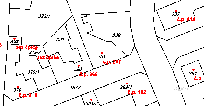 Řeporyje 267, Praha na parcele st. 331 v KÚ Řeporyje, Katastrální mapa